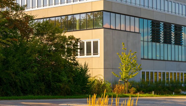 Commercial building exterior on a sunny day